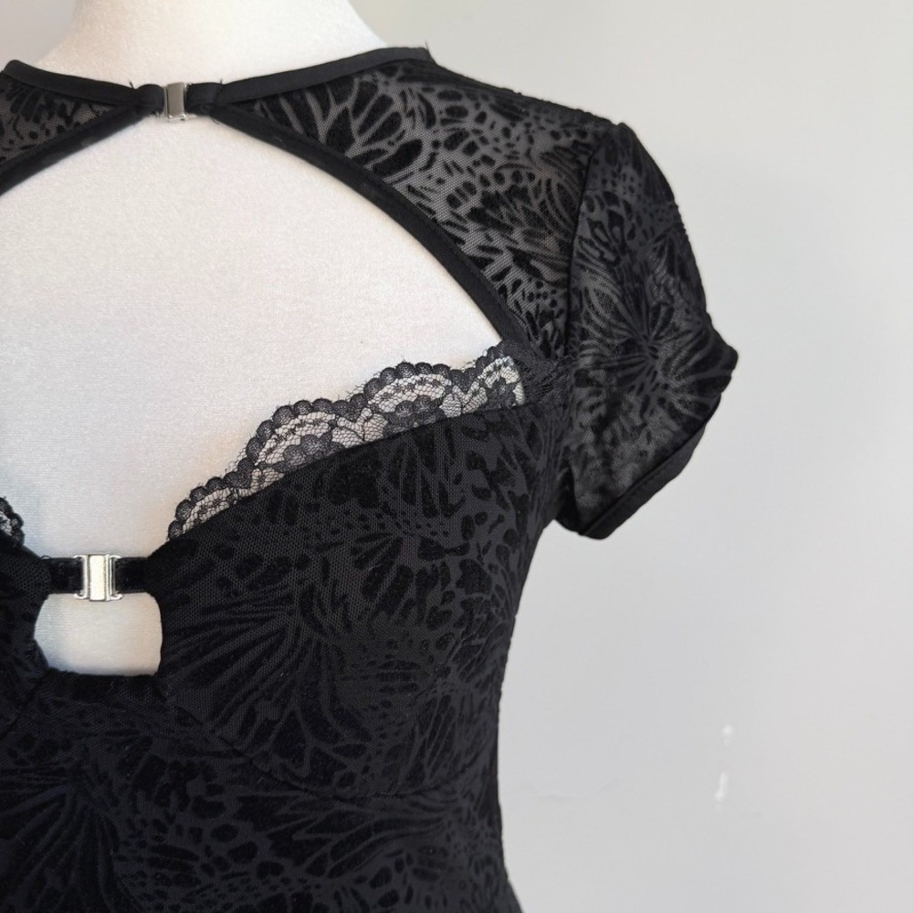 Black Velvet‎ Burnout Babydoll Sheer Back Top Medium Lace Fairy Grunge - Picture 5 of 10